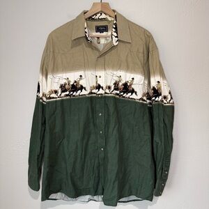 Roper Western Rodeo Print Pearl Snap Shirt | Men’s XL